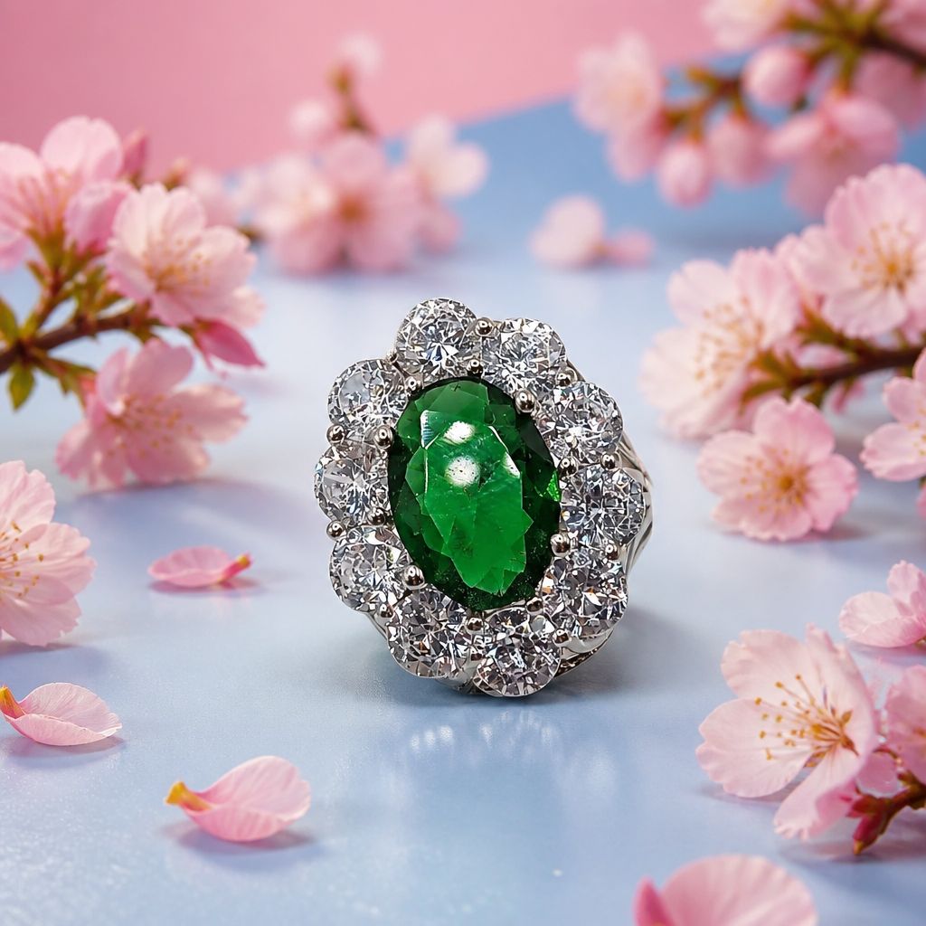 ANILLO CZ VERDE Y BLANCA, VARIAS MEDIDAS, PLATA .925