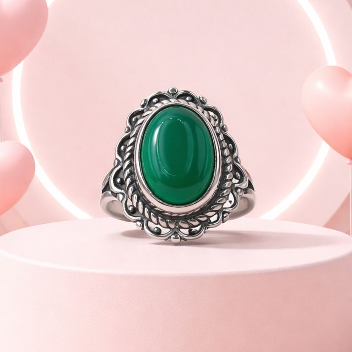 ANILLO AGATA VERDE OBSCURO , VARIAS MEDIDAS, PLATA .925