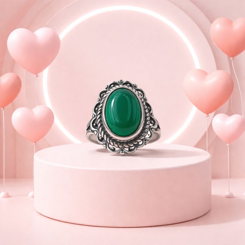 ANILLO AGATA VERDE OBSCURO , VARIAS MEDIDAS, PLATA .925