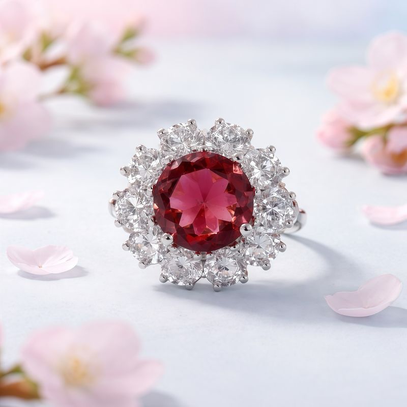 ANILLO CIRCULAR CZ ROJA Y BCA, VARIAS MEDIDAS, PLATA .925