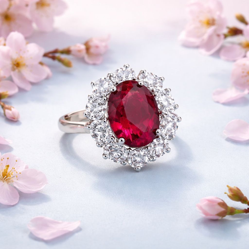 ANILLO CZ ROJA Y BCA, VARIAS MEDIDAS, PLATA .925