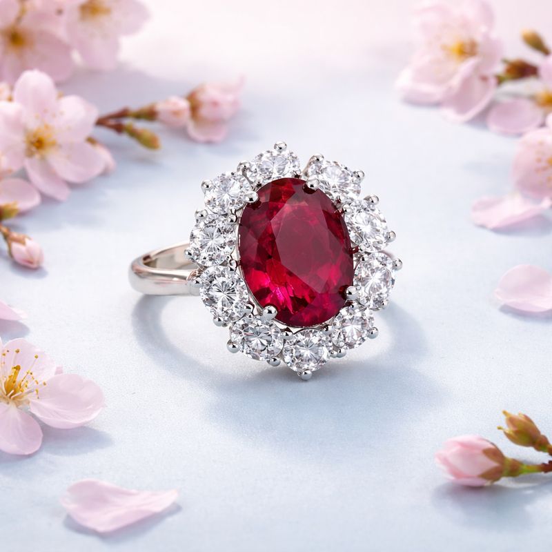 ANILLO CZ ROJA Y BCA, VARIAS MEDIDAS, PLATA .925
