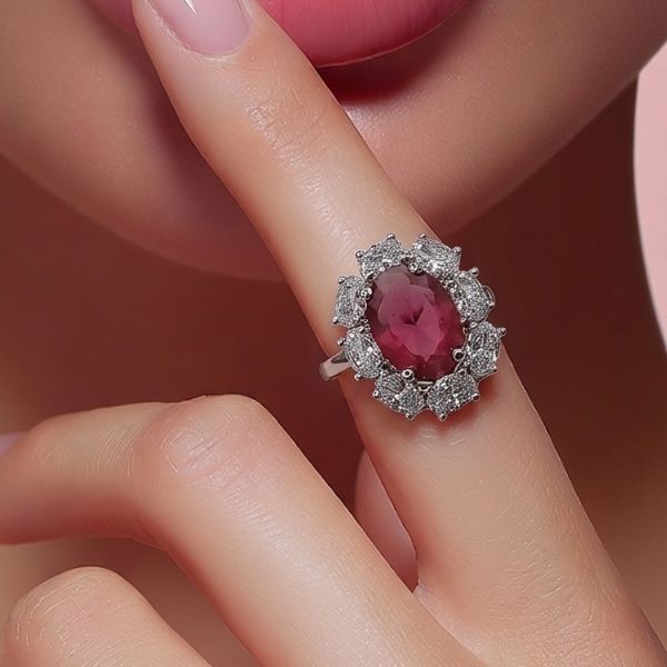 ANILLO CZ ROJA Y BCA, VARIAS MEDIDAS, PLATA .925