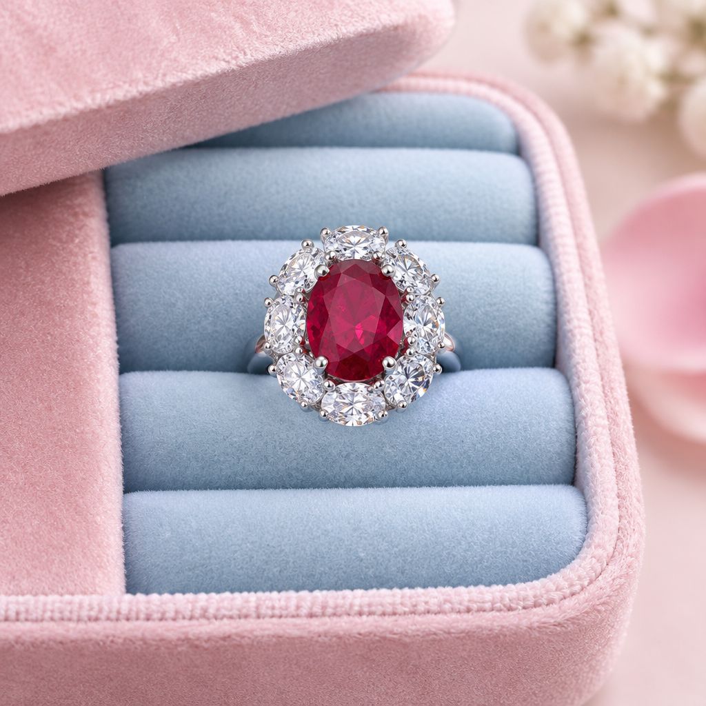 ANILLO CZ ROJA Y BCA, VARIAS MEDIDAS, PLATA .925