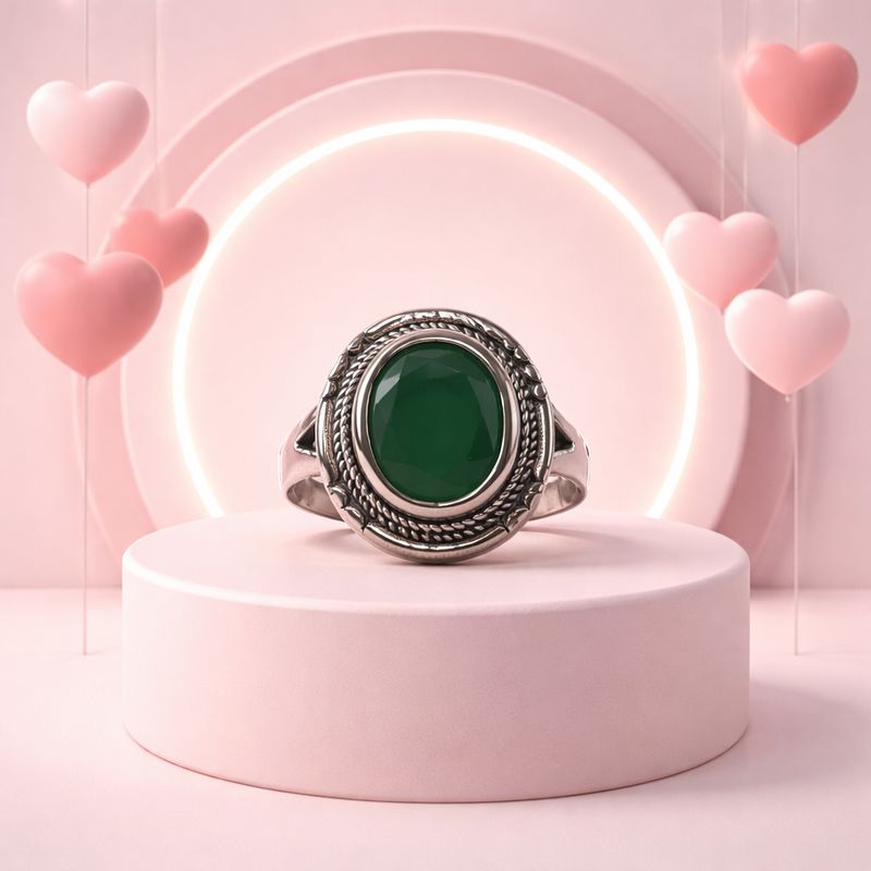 ANILLO AGATA VERDE # 8, PLATA .925