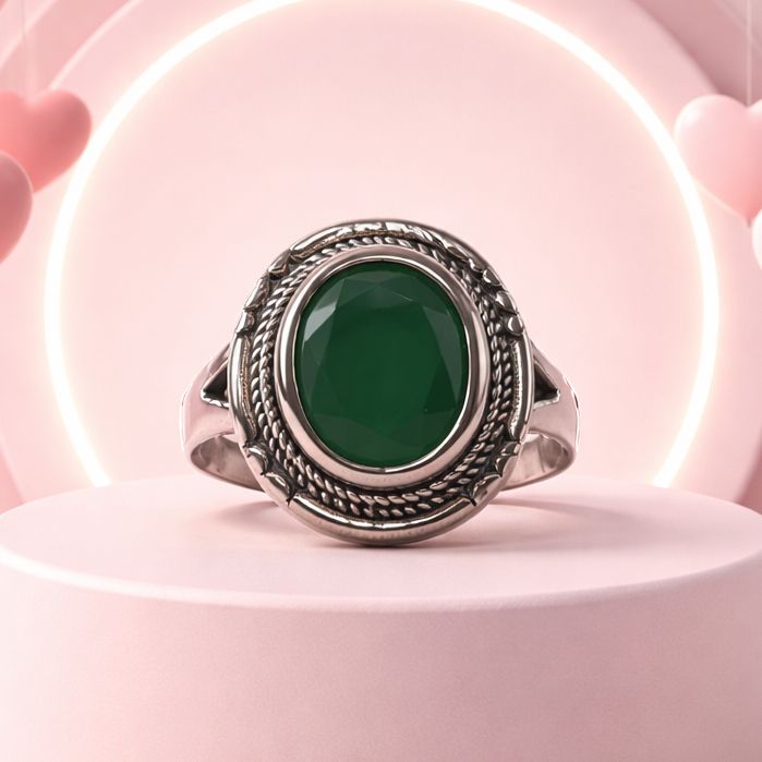 ANILLO AGATA VERDE # 8, PLATA .925