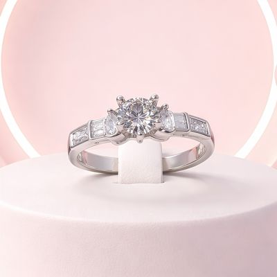 ANILLO SOLITARIO CON CZ BAGUET, VARIAS MEDIDAS PLATA .925