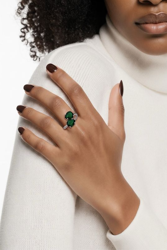ANILLO GOTA CZ VERDE # 7, PLATA .925