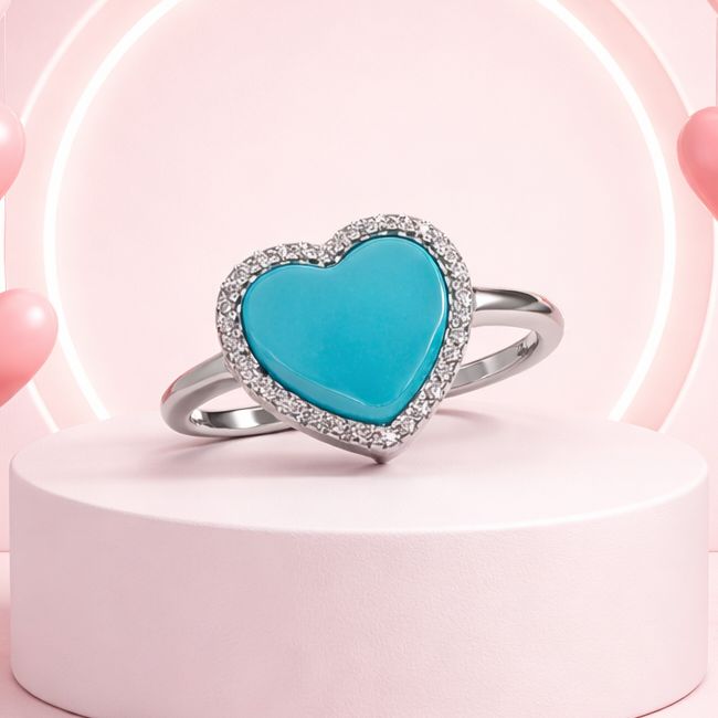 ANILLO  CORAZON AZUL CON BIESL, VARIAS MEDIDAS, PLATA .925