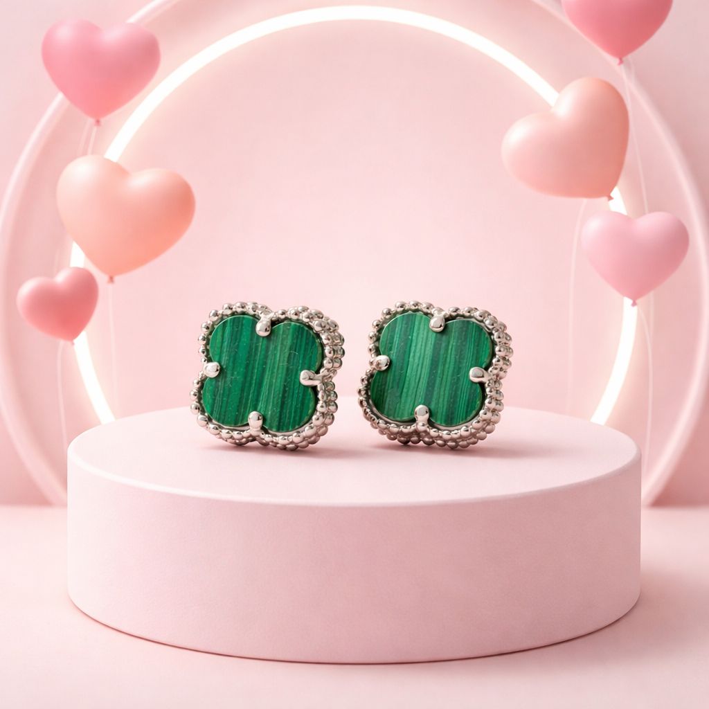 ARETE TREBOL VERDE 1 CM BROCHE MARIPOSA, PLATA .925