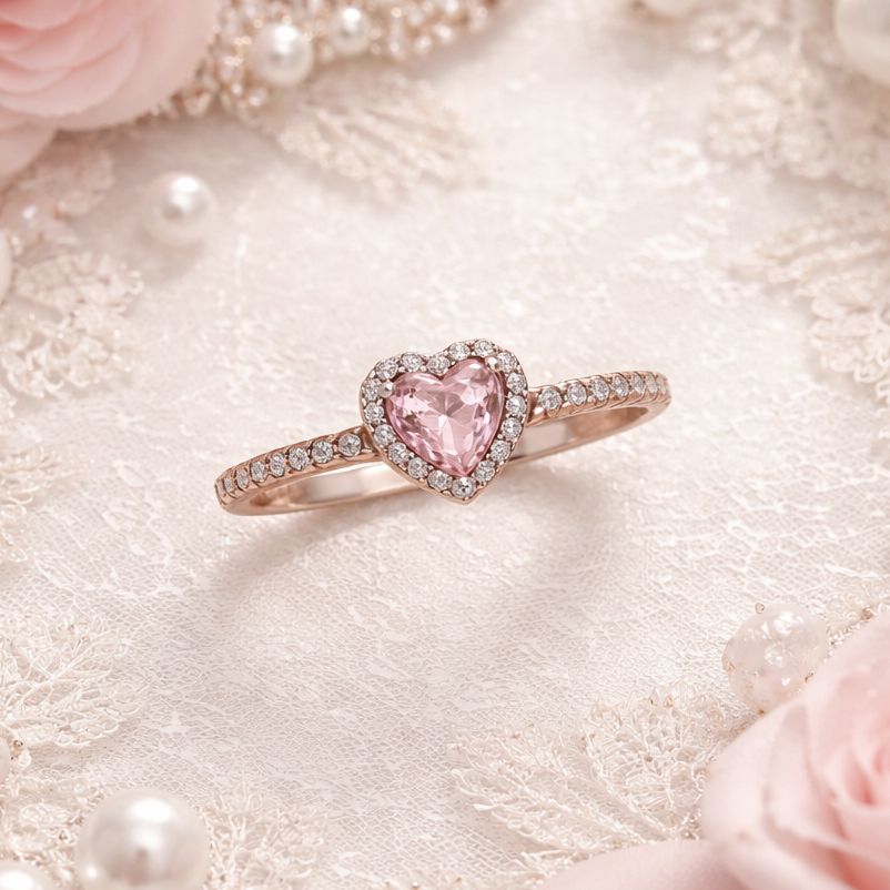 Anillo de Promesa Corazon Micropabe Rosa estilo PA, Plata 925 Italiana con Rodio