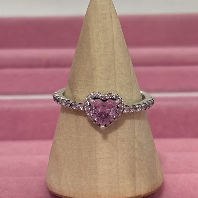 Anillo de Promesa Corazon Micropabe Rosa estilo PA, Plata 925 Italiana con Rodio