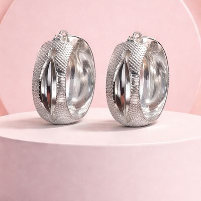 ARRACADA DIAMANTADA 2.8 CM, PLATA .925