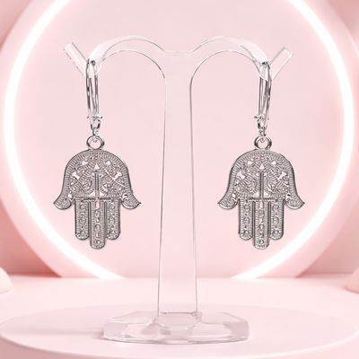 ARETE LARGO 4.2 CM  MANO DE FAT, PLATA .925