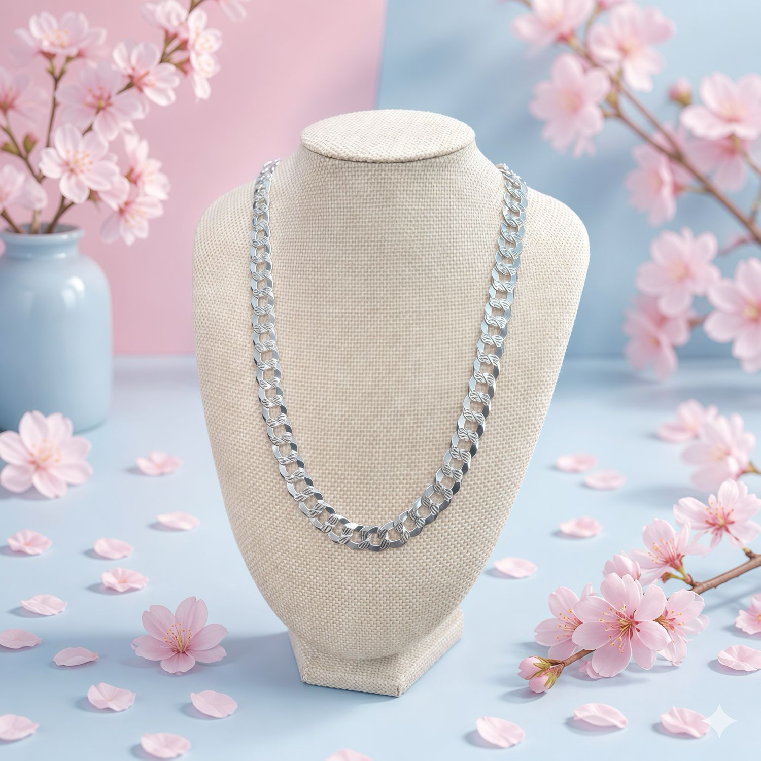 Cadena Cubana Diamantada 12MM de ancho 28" de largo Plata 925 Italiana