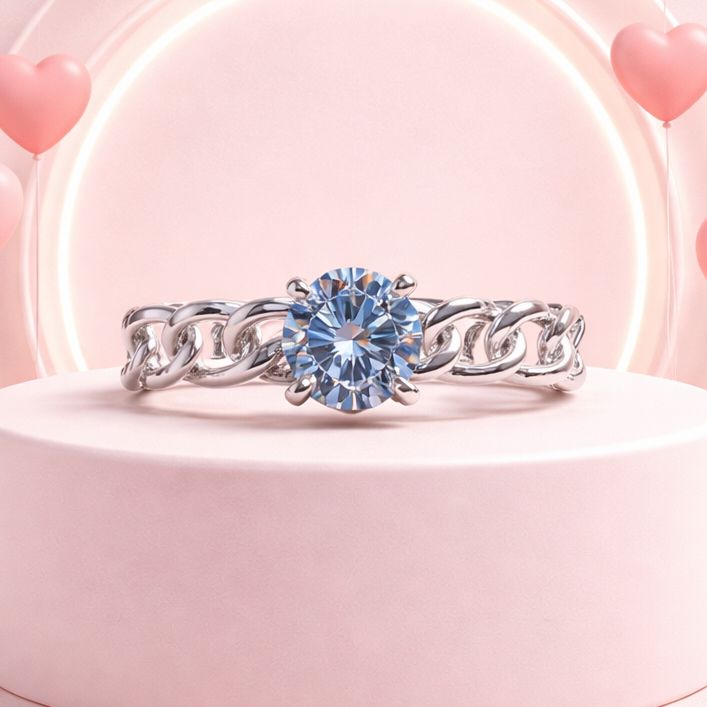 ANILLO SOLITARIO ESLABON, VARIAS MEDIDAS, PLATA .925