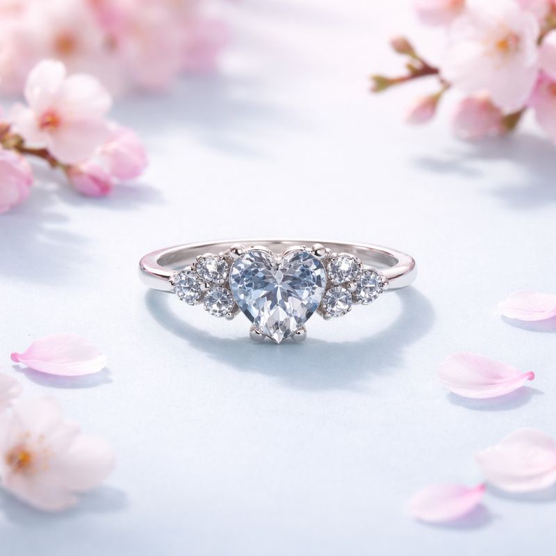 ANILLO CORAZON CZ BCA, VARIAS MEDIDAS, PLATA .925