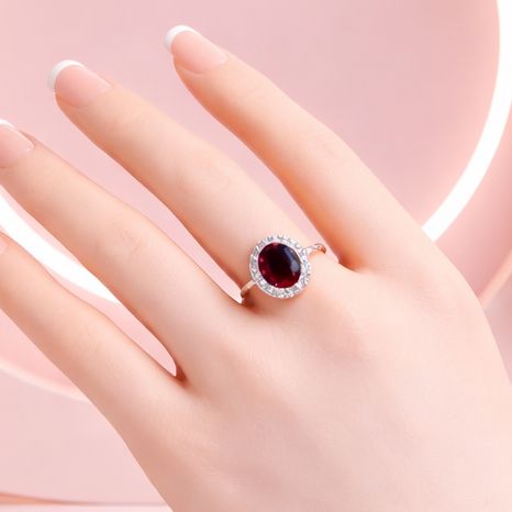 ANILLO OVALADO CZ ROJA, VARIAS MEDIDAS, PLATA .925