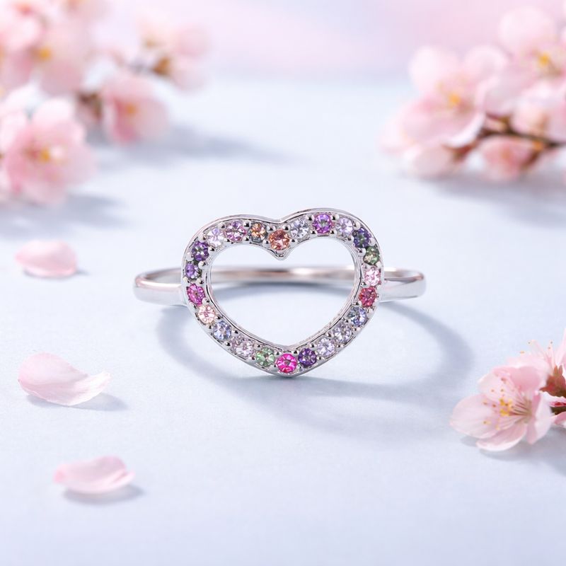 ANILLO CORAZON MULTI CZ, VARIAS MEDIDAS, PLATA .925