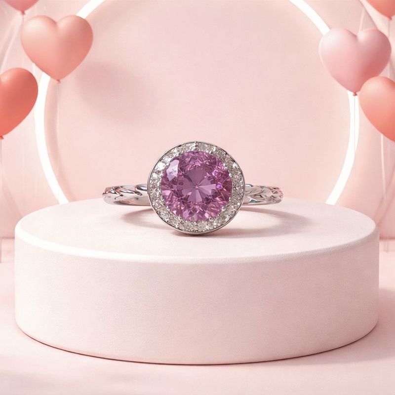 ANILLO OVALADO CZ ROSA, VARIAS MEDIDAS, PLATA .925