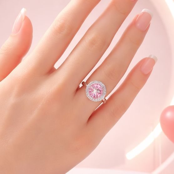 ANILLO OVALADO CZ ROSA, VARIAS MEDIDAS, PLATA .925