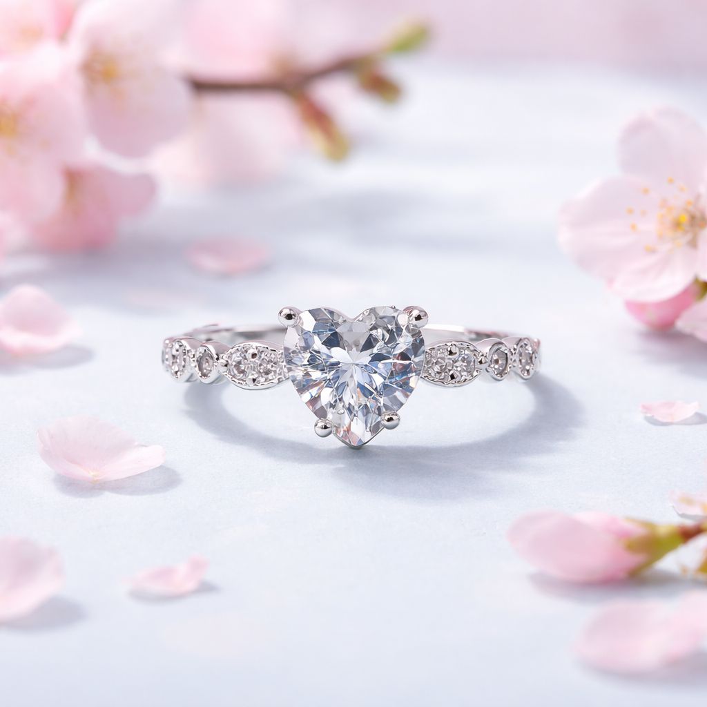 ANILLO CORAZON CZ BCA, VARIAS MEDIDAS, PLATA .925