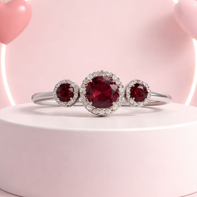 ANILLO FANCY CZ GRANATE, VARIAS MEDIDAS, PLATA .925