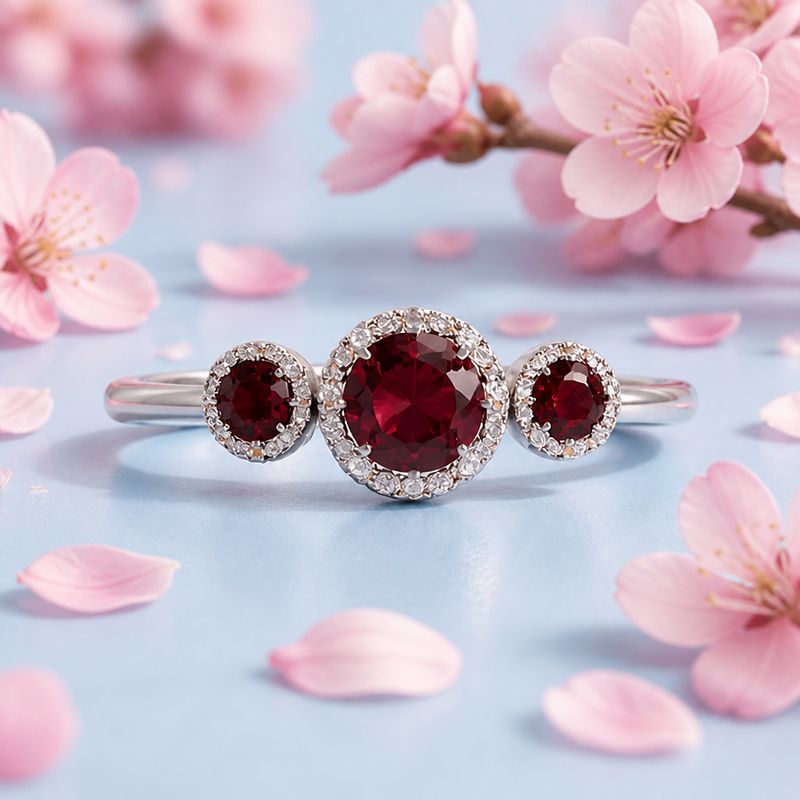 ANILLO FANCY CZ GRANATE, VARIAS MEDIDAS, PLATA .925