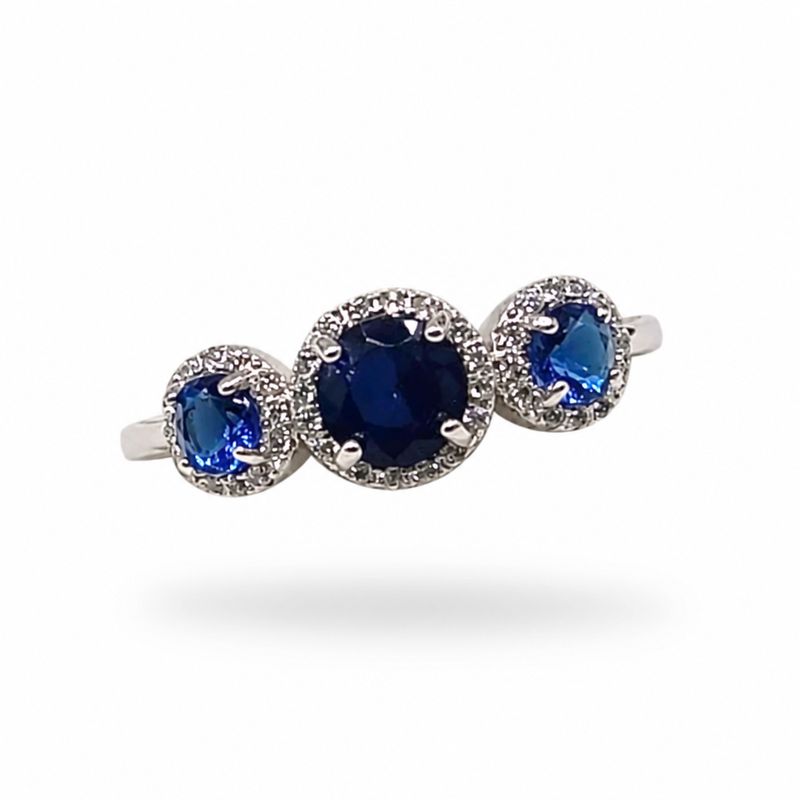 ANILLO FANCY CZ AZUL M, VARIAS MEDIDAS, PLATA .925