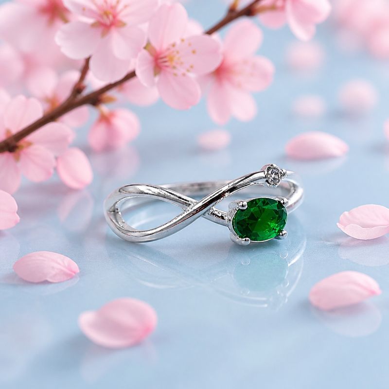 ANILLO INFINITO CZ VERDE, VARIAS MEDIDAS, PLATA .925