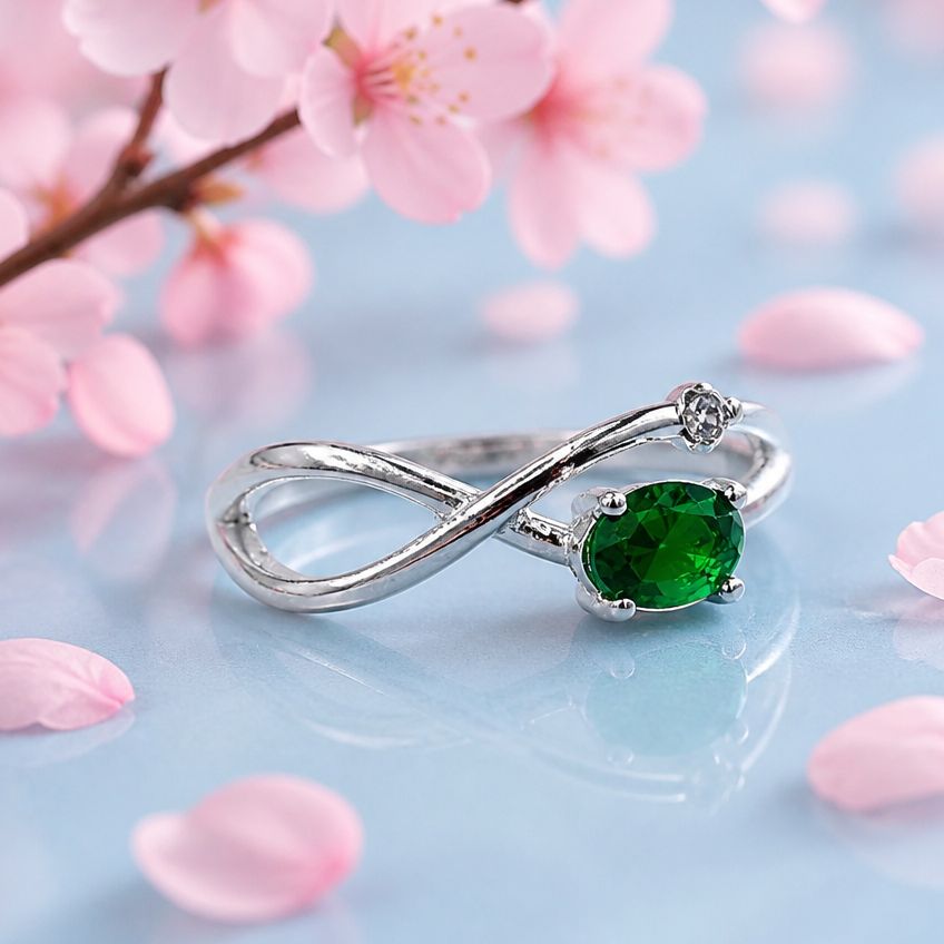 ANILLO INFINITO CZ VERDE, VARIAS MEDIDAS, PLATA .925