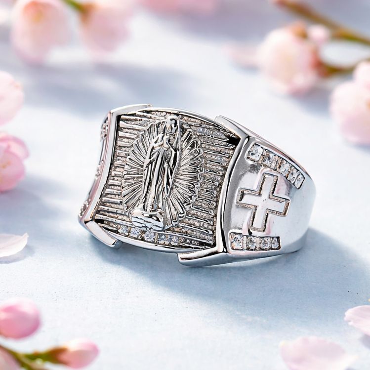 ANILLO CABALLERO VIRGEN DE GPE VARIAS MEDIDAS, PLATA .925