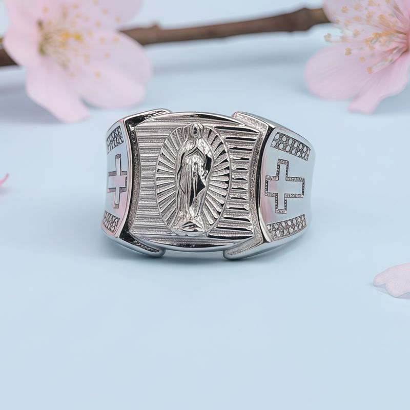 ANILLO CABALLERO VIRGEN DE GPE VARIAS MEDIDAS, PLATA .925