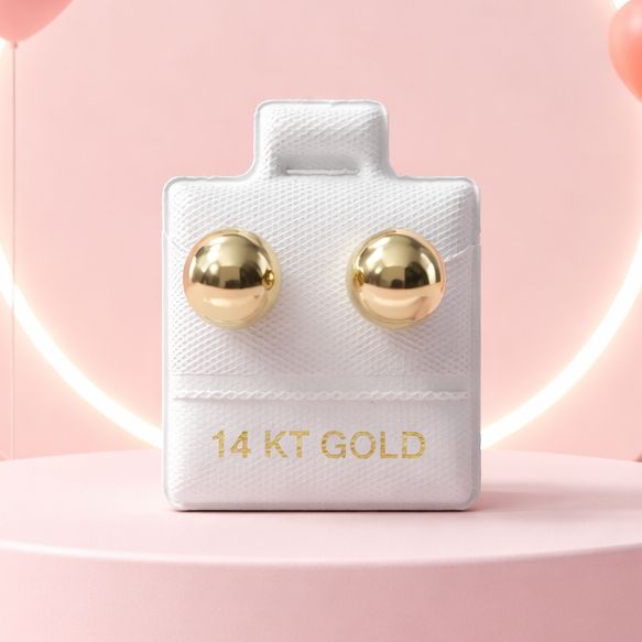 8MM STUD EARRINGS WITH BUTTERFLY CLASP, 14K GOLD