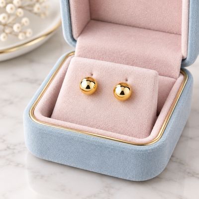 8MM STUD EARRINGS WITH BUTTERFLY CLASP, 14K GOLD