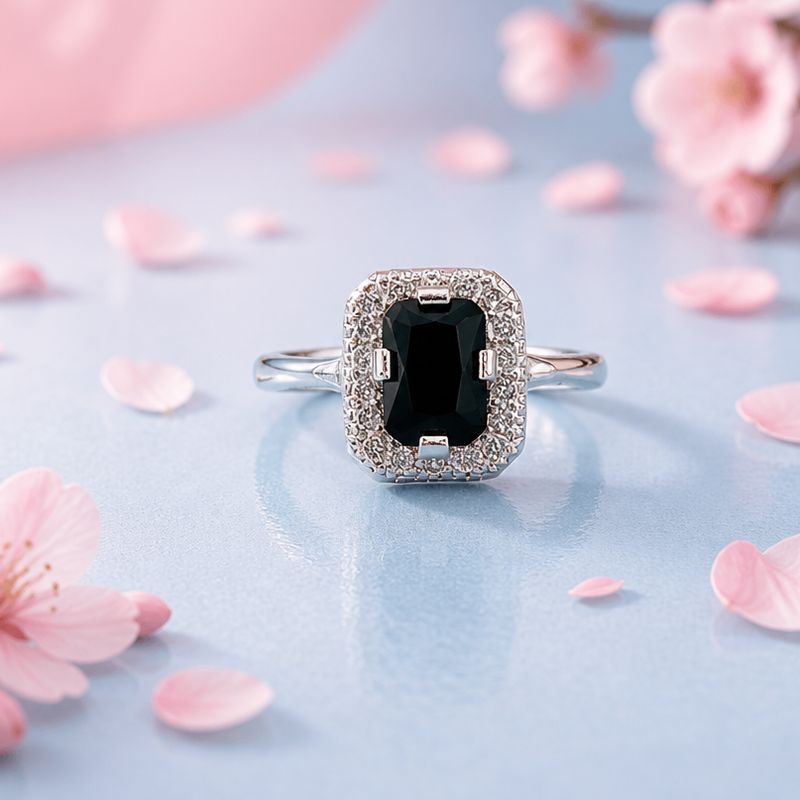 ANILLO CUADRO CZ NEGRA , VARIAS MEDIDAS, PLATA .925