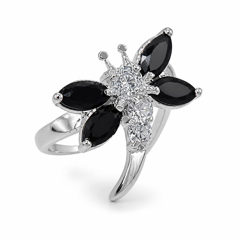 ANILLO LIBELULA CZ NEGRA, VARIAS MEDIDAS, PLATA .925