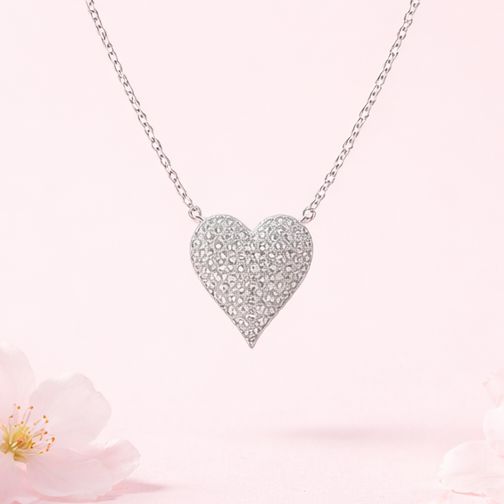 GARGANTILLA 16" AJUSTABLE  CORAZON CON MINI CZ, PLATA .925