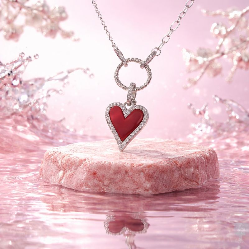 GARGANTILLA 17" AJUSTABLE CORAZON ROJO, PLATA .925