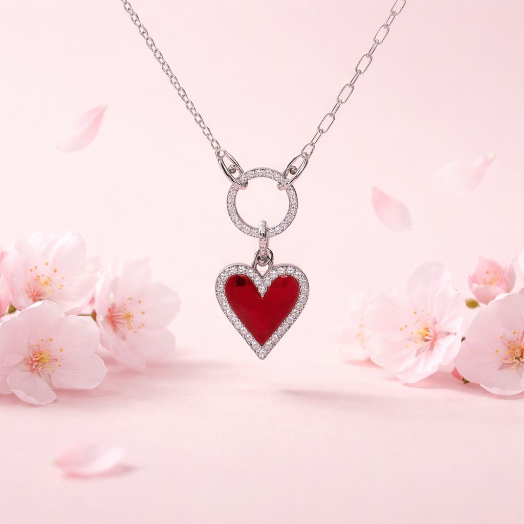 GARGANTILLA 17" AJUSTABLE CORAZON ROJO, PLATA .925