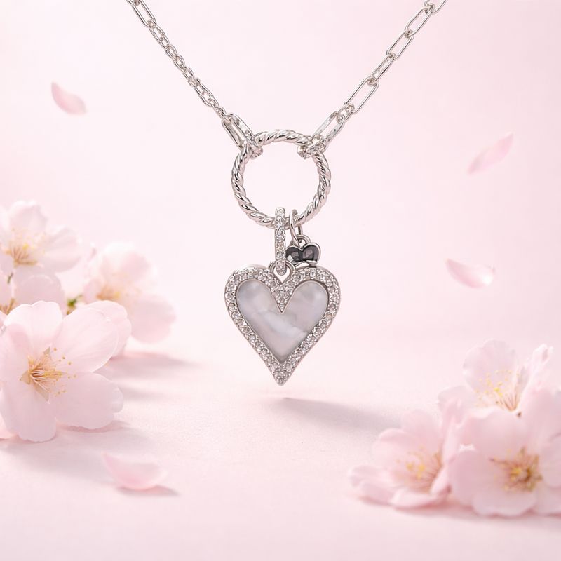 GARGANTILLA 17" AJUSTABLE CORAZON BLANCO, PLATA .925