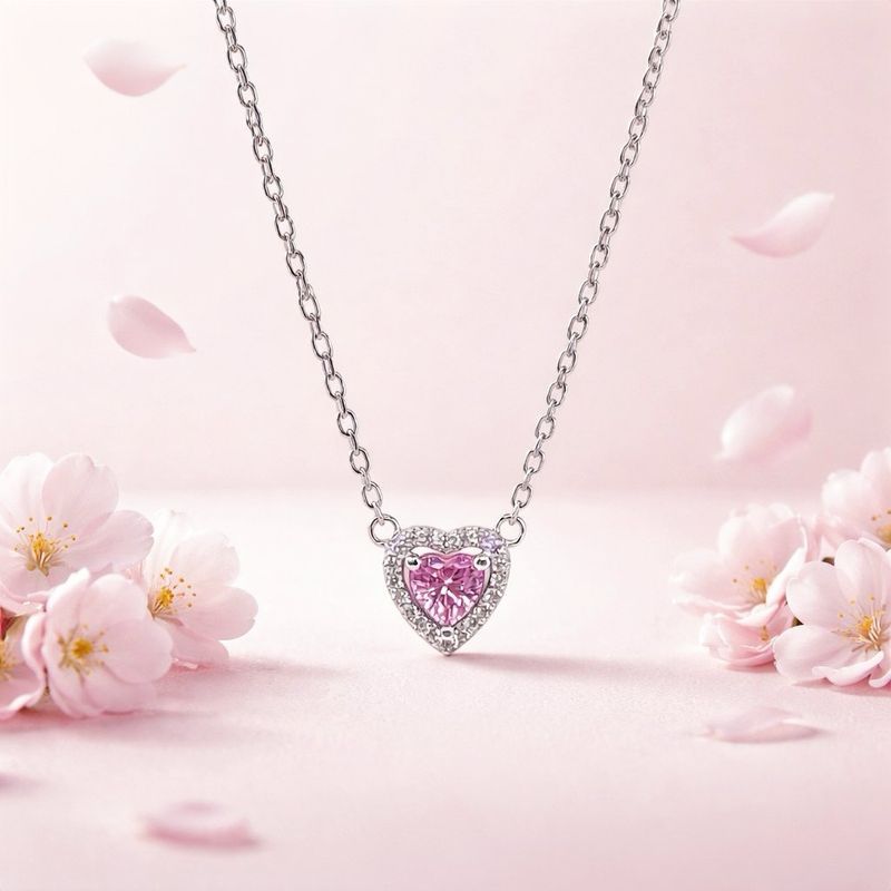 GARGANTILLA 17" CORAZON CZ ROSA, PLATA .925