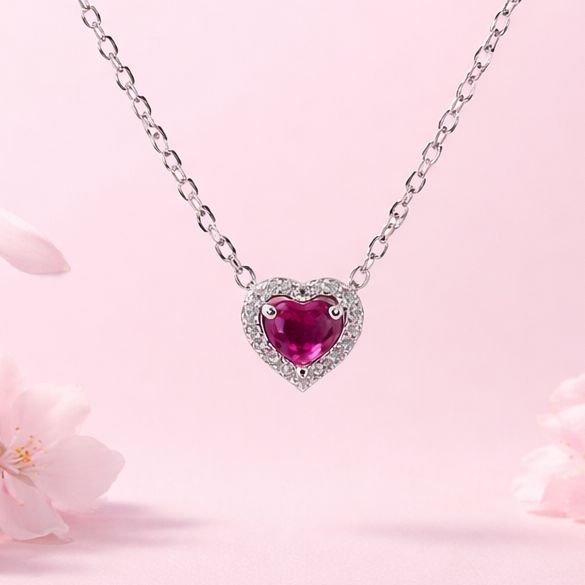 GARGANTILLA 17" CORAZON CZ ROJA, PLATA .925