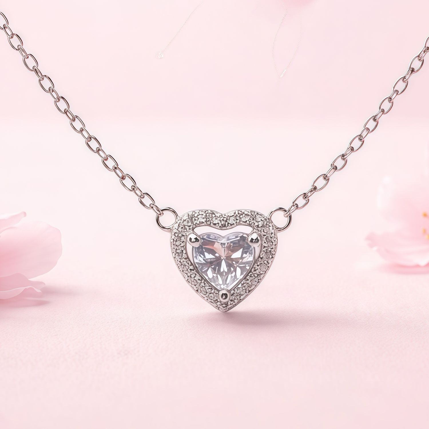 GARGANTILLA 17" CORAZON CZ BLANCA, PLATA .925