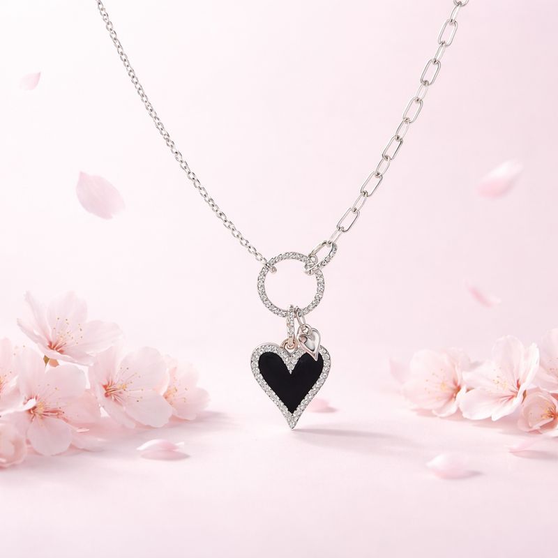 GARGANTILLA 17" AJUSTABLE CORAZON NEGRO, PLATA .925