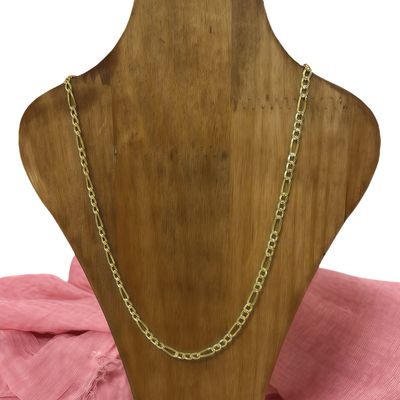 Cadena con chapa oro diamantada Fígaro largo 24", ancho 4mm. En Plata 925 italiana.