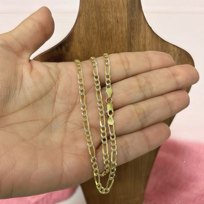 Cadena con chapa oro diamantada Fígaro largo 18", ancho 4mm. en Plata 925 Italiana.