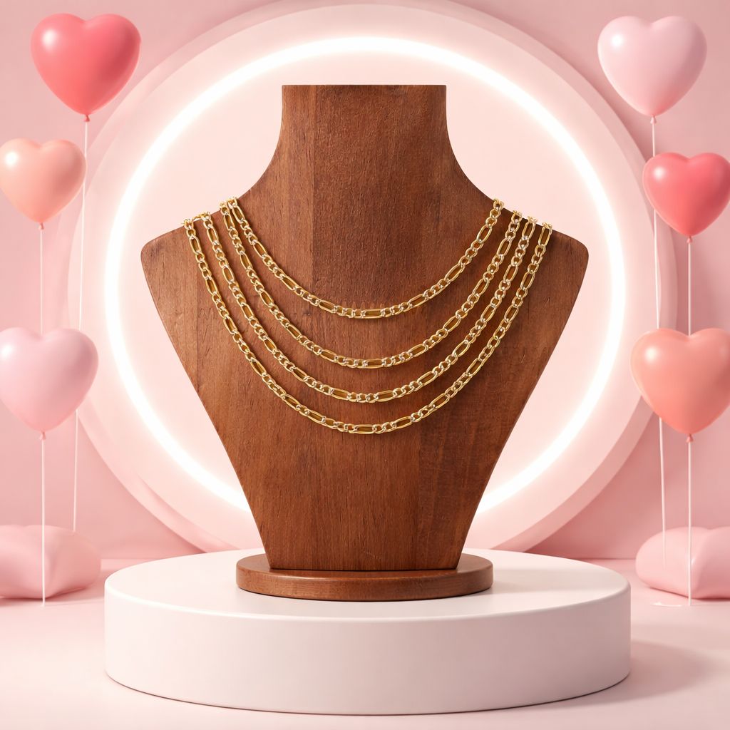 Cadena con chapa oro diamantada Fígaro largo 18", ancho 4mm. en Plata 925 Italiana.