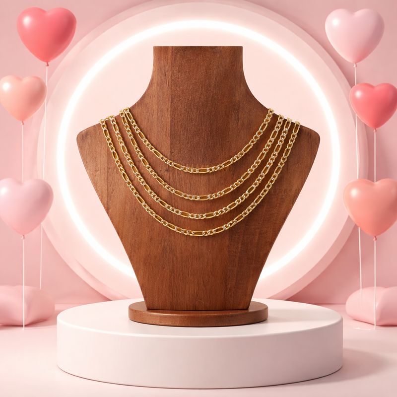 Cadena con chapa oro diamantada Fígaro largo 18", ancho 4mm. en Plata 925 Italiana.