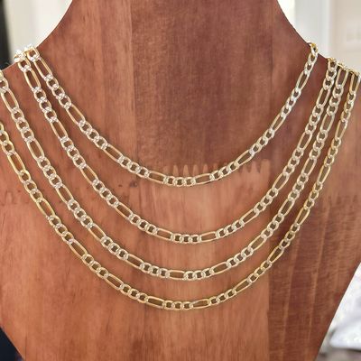 Cadena con chapa oro diamantada Fígaro largo 18", ancho 4mm. en Plata 925 Italiana.